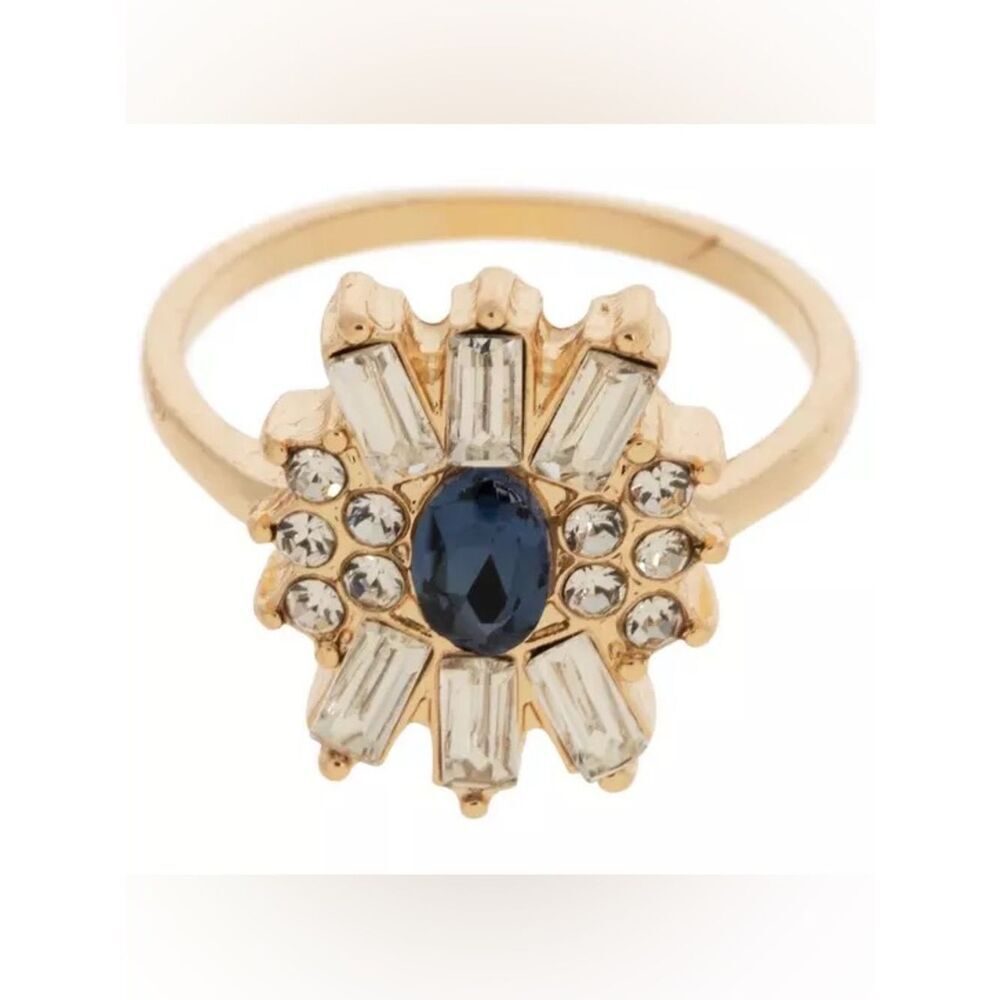 New Blue Oval & Baguette Rhinestone Ring - Size 8